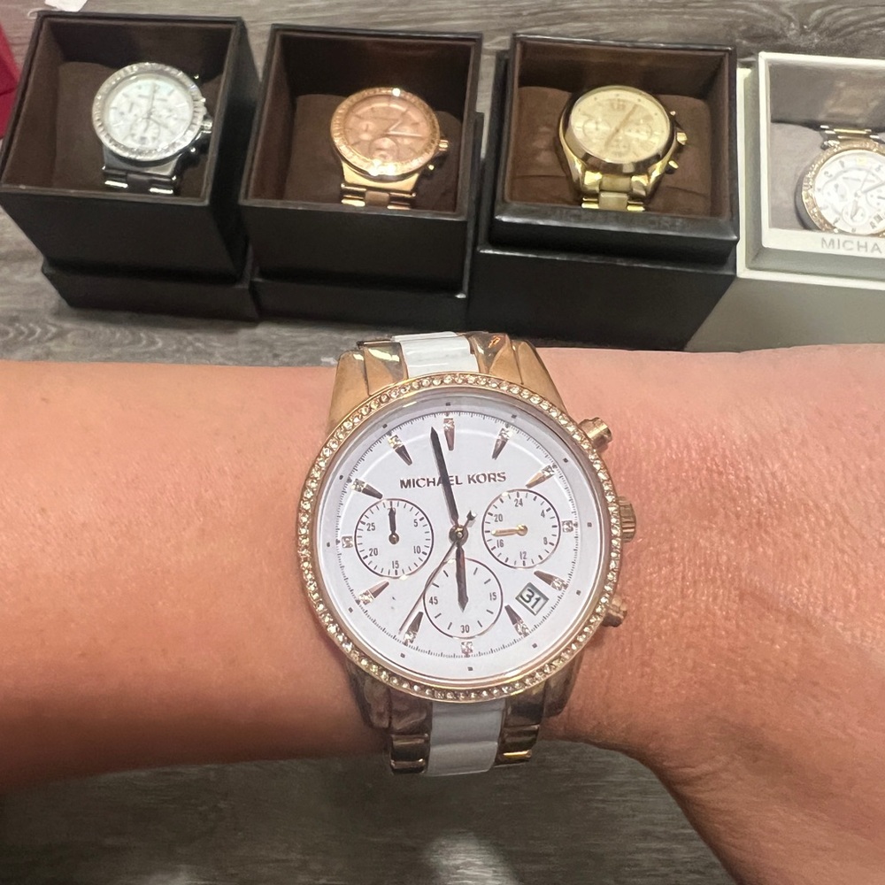 Michael Kors Gold and White Chronograph Watch